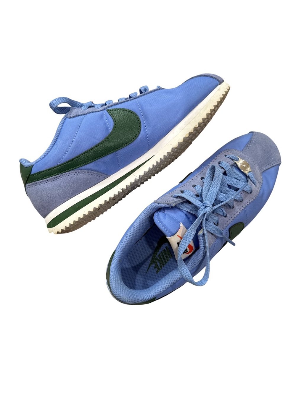 Nike Cortez Light Blue Sneakers with Dark Green Swoosh